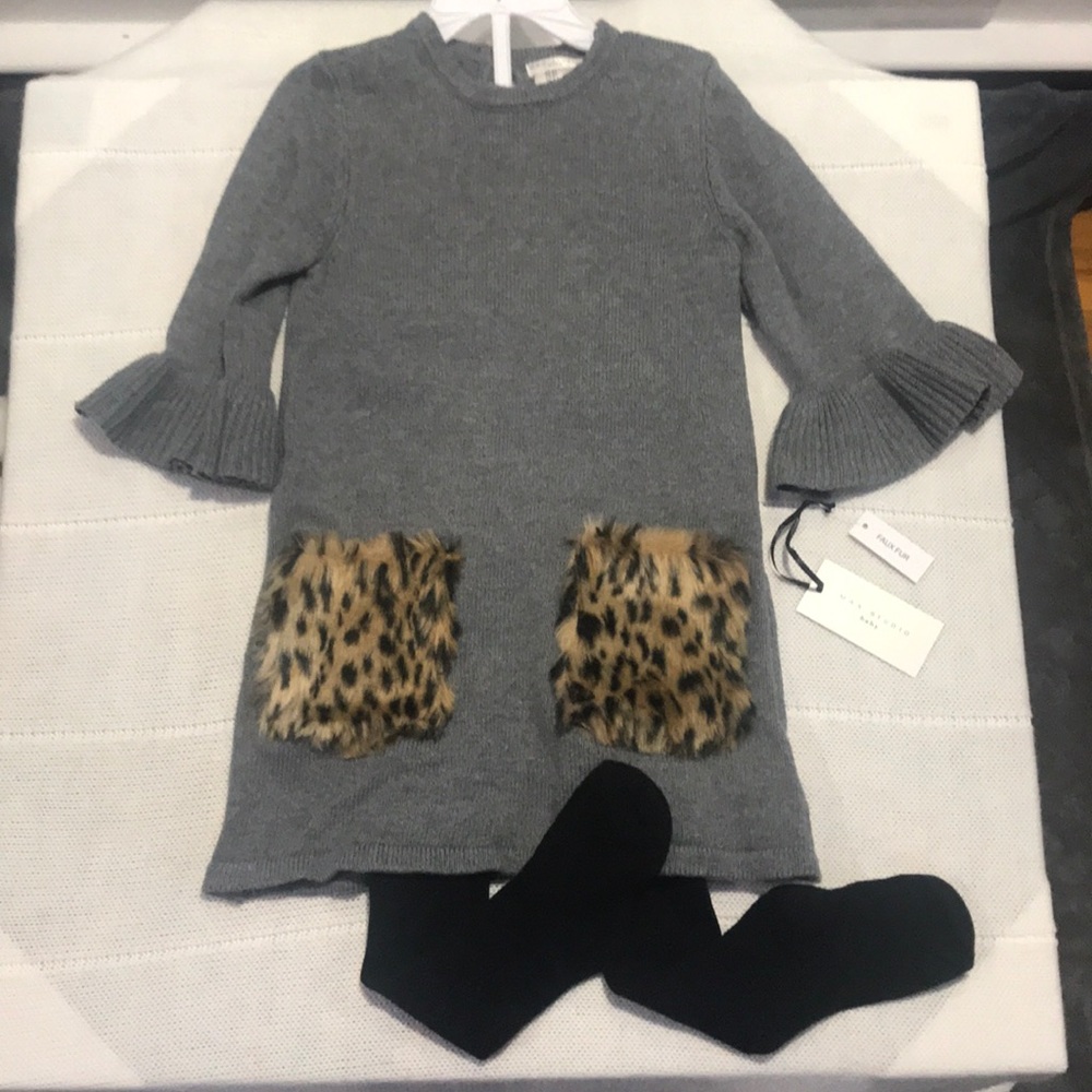 NEW Max Studio Baby Dress & Tights Set Gray 4T